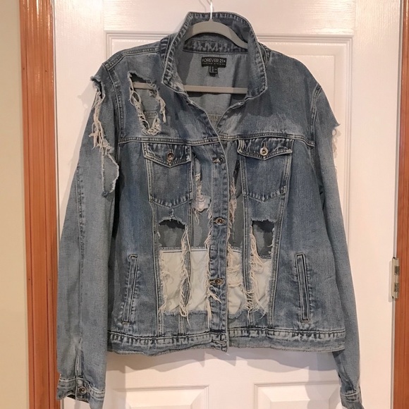 Forever 21 Jackets & Blazers - Forever 21 Destructed Denim Jacket 3X